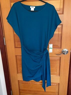 DKNY Teal Knot-Side Wrap Shift Dress.  Women’s L.  NWT.